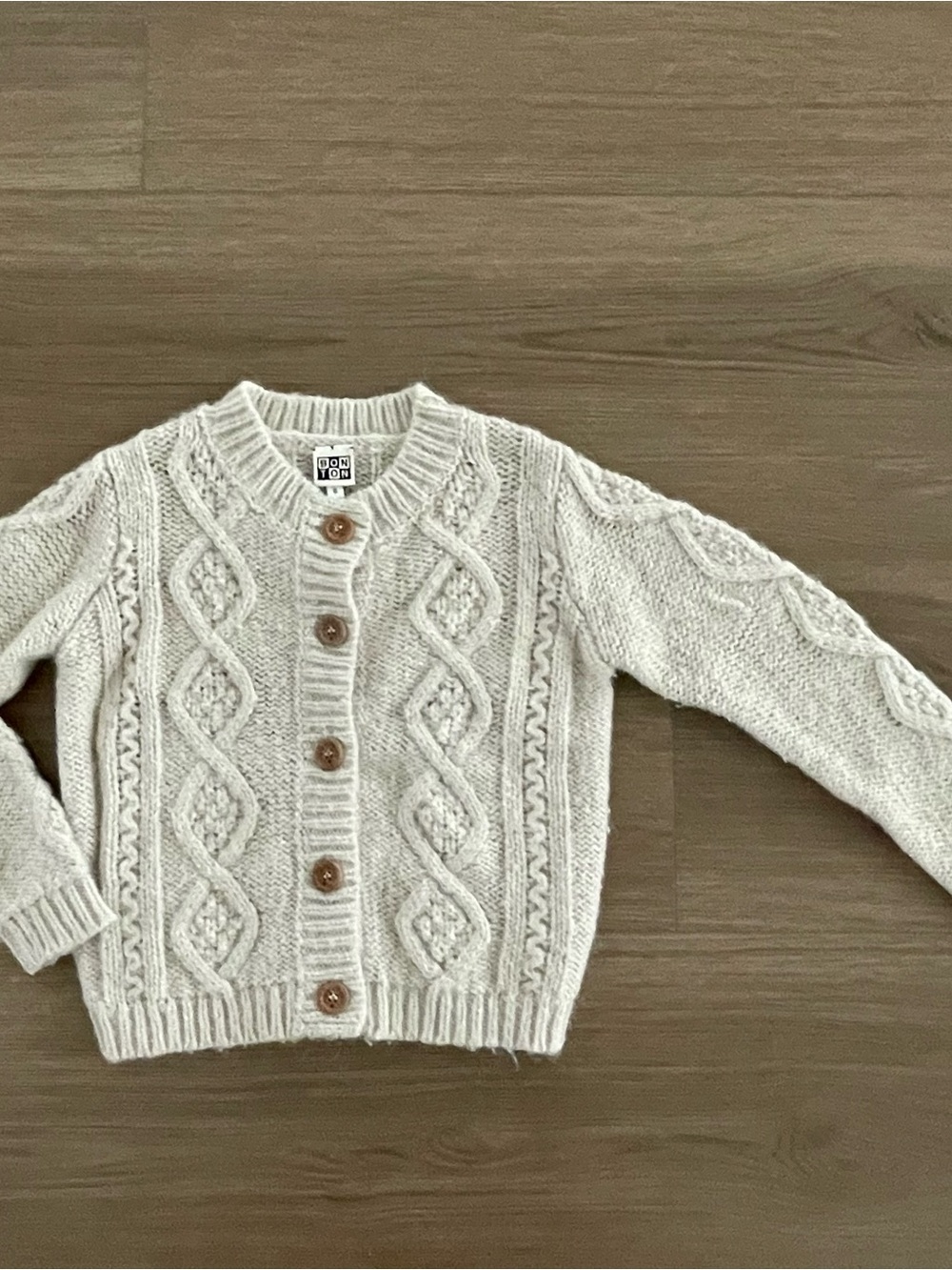 BONTON Cream Cozy Cable Knit Button-Front Sweater Cardigan Girl’s Size 6